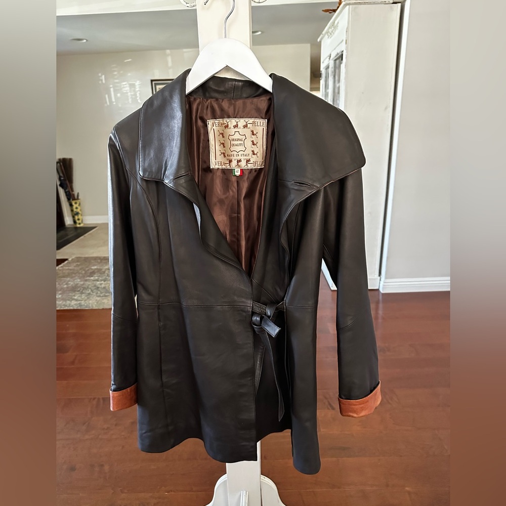 Vera Pelle Black Leather Jacket with Tan Accents